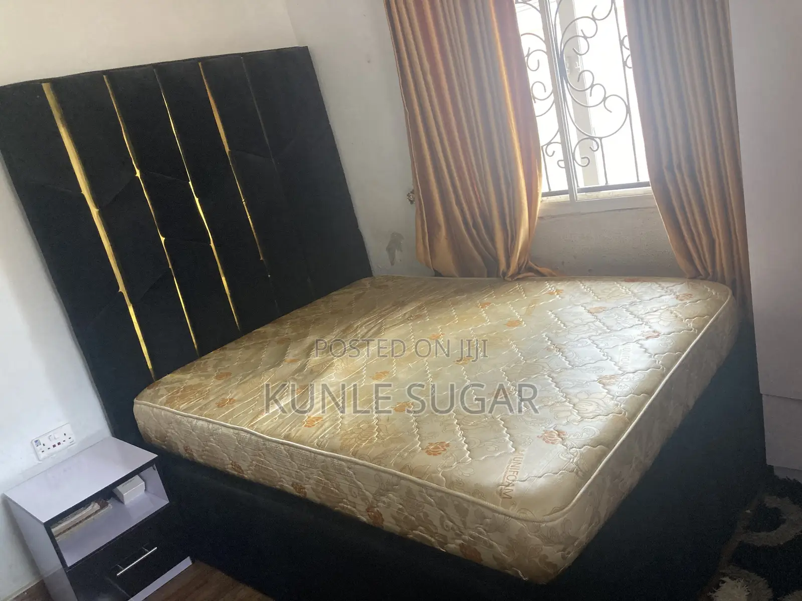 7x6 Luxury Upholstered Bed Frame + Bedside Drawer – Without Mattres