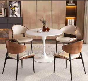 Luxury 4-Seater Dining Set – White Round Pedestal Table & Wooden Back
