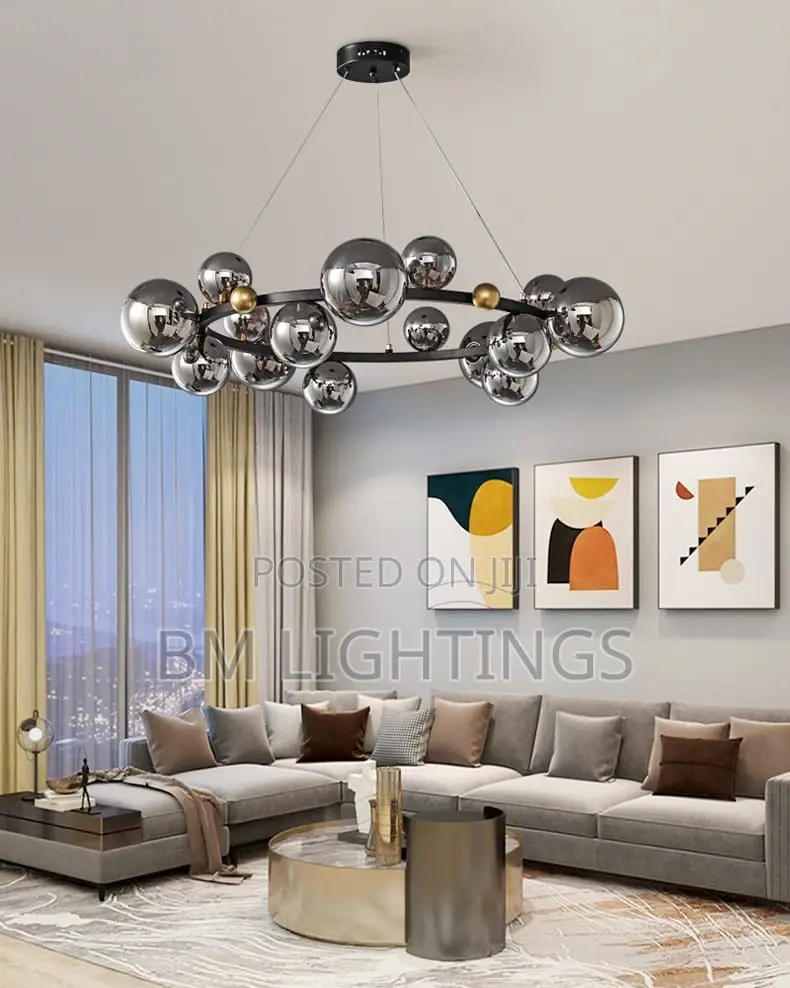 15 Heads Smoke Grey Ball Ring Chandelier