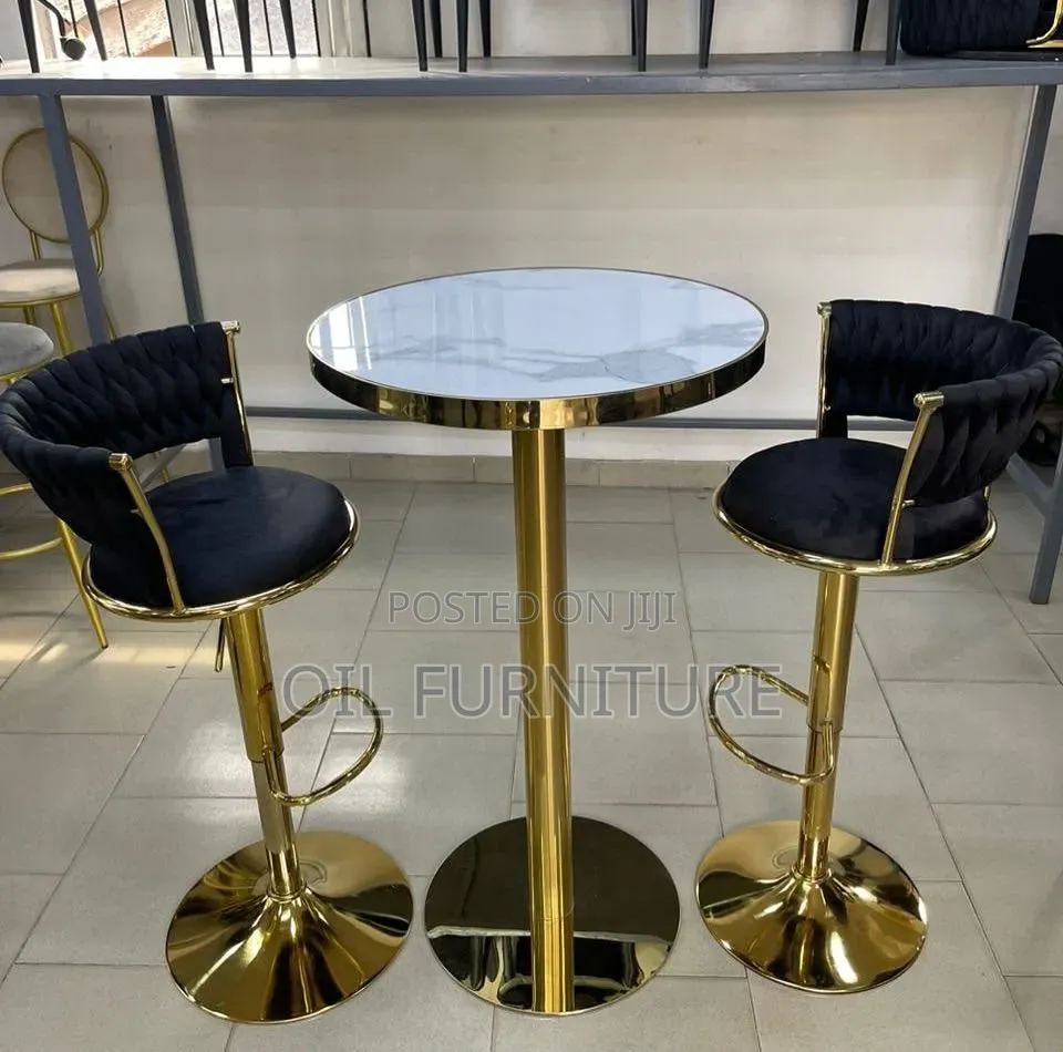​Luxury Gold Bar Table & Stools Set – Marble Top Bar Table