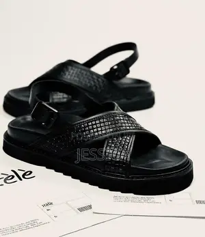 Mens Black Mat Leather Sandals