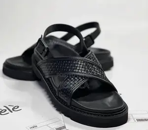 Mens Black Mat Leather Sandals