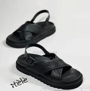 Mens Black Mat Leather Sandals