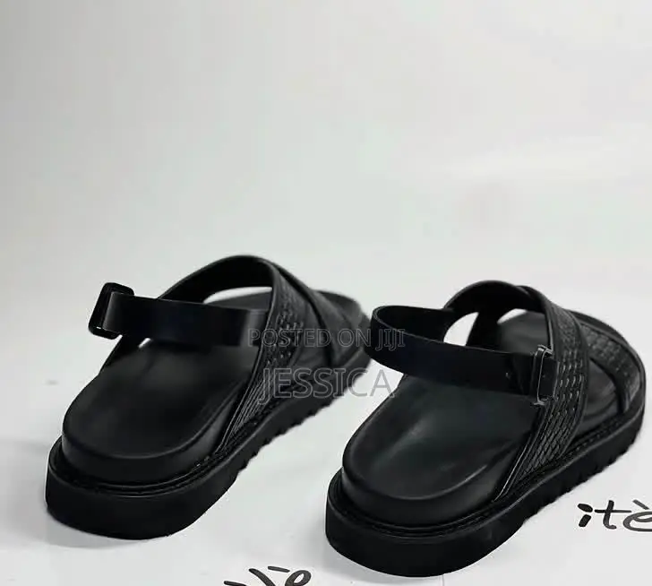 Mens Black Mat Leather Sandals