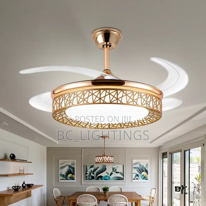 Fan With Lights Retractable Blades Remote Control Modern LEDChandelier