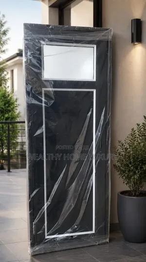Luxury Black PVC Bathroom Door With Frosted Glass Panel