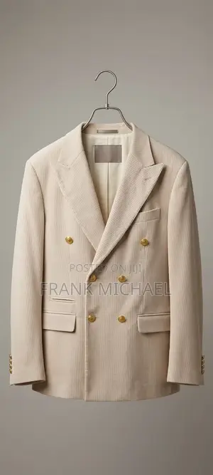 Men’s Premium Cream Corduroy Double-Breasted Suit Set – XL