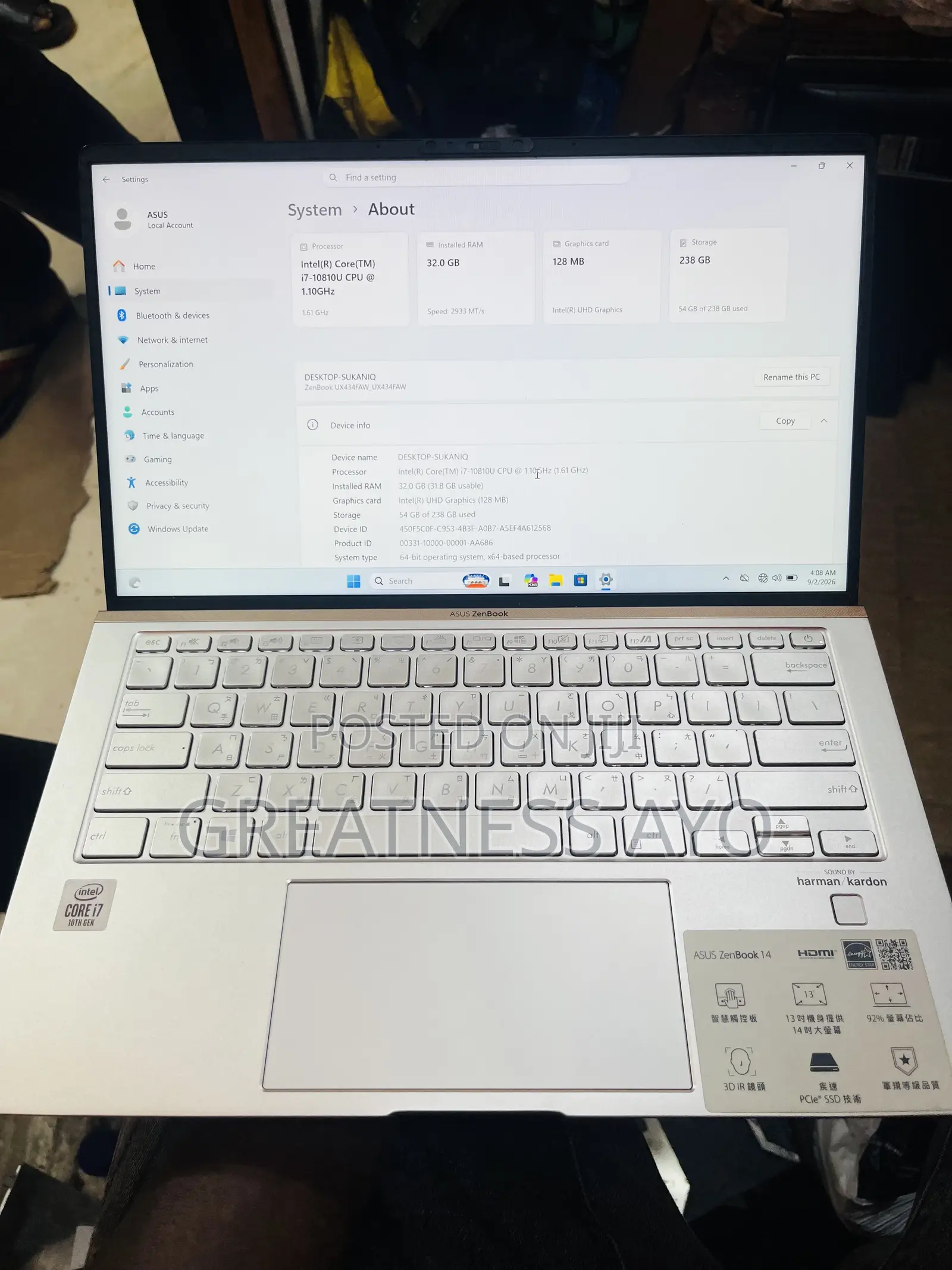 Laptop Asus Zenbook 14 OLED 32GB Intel Core i7 SSD 256GB