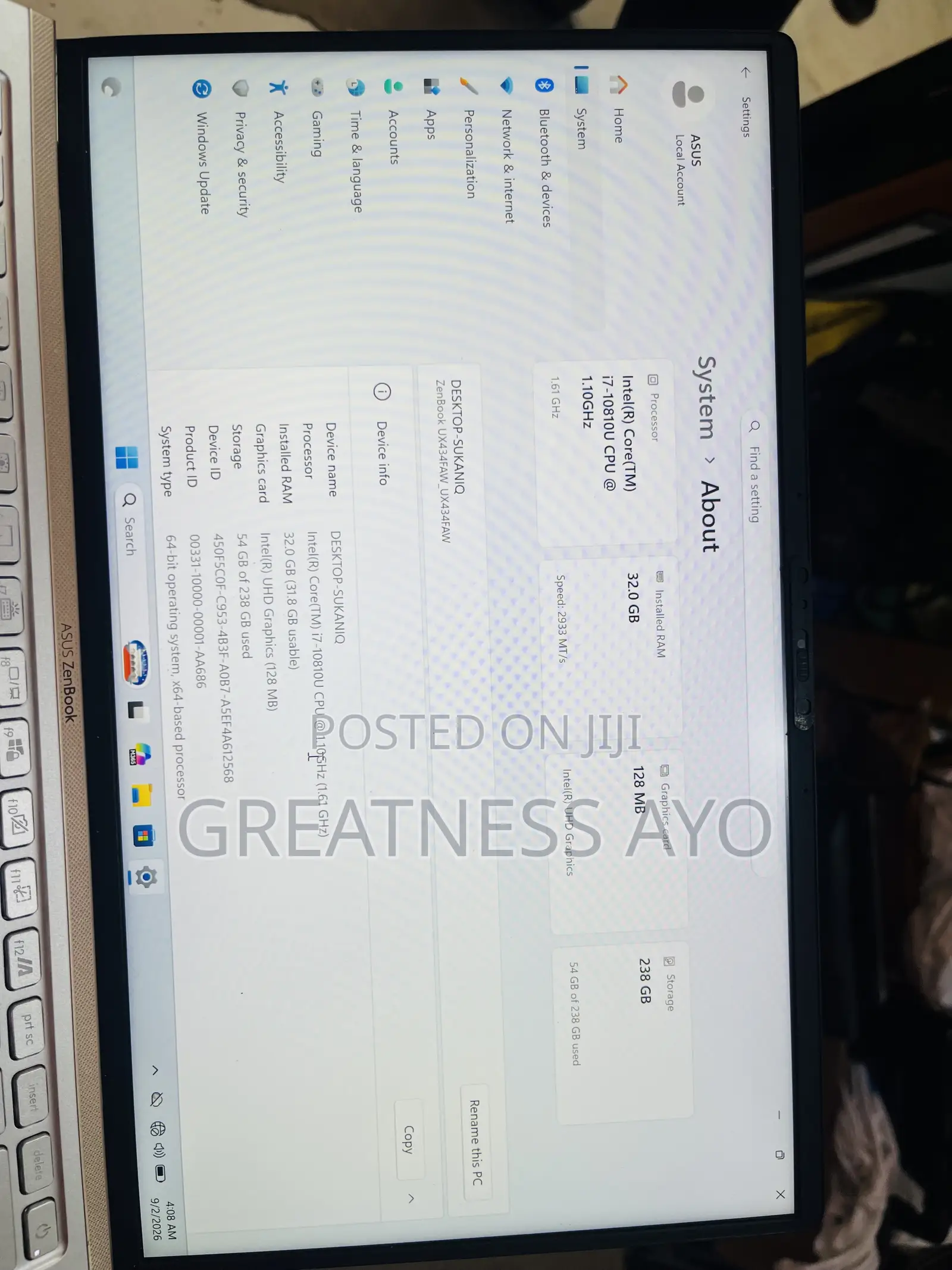 Laptop Asus Zenbook 14 OLED 32GB Intel Core i7 SSD 256GB