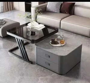 Real Marble Centre Table With Double Drawer Black