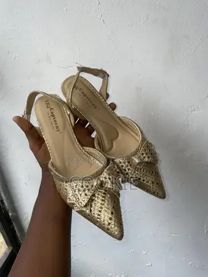Open Back, Pointed Toe Gold Bridal Heels