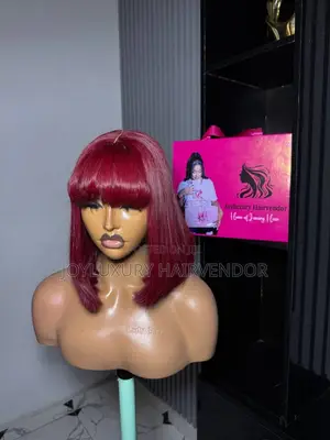 10” SDD Red Wine Bone Straight With 2by4 Closure Fringe Wig 200g