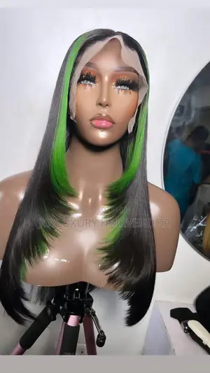 20” SDD Customized Color Green With Black Layering Frontal Wig 200g