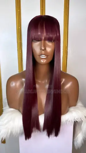 22” SDD Burgundy Color Bone Straight With 2by6 Closure Fringe Wig 200g