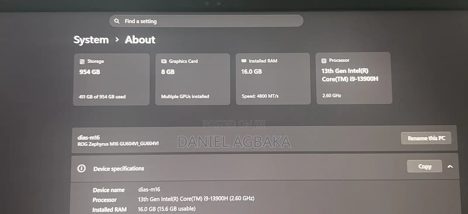 Laptop Asus ROG Zephyrus M16 16GB Intel Core i9 SSD 1T