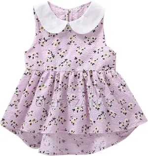 Baby Girl Pink Floral Sleeveless Dress With White Peter Pan Collar