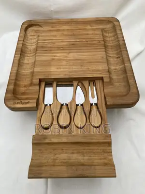 NUTRICHEF Bamboo Cheese Cutting Board and Cutlery Set Size 33x33x4 Cm