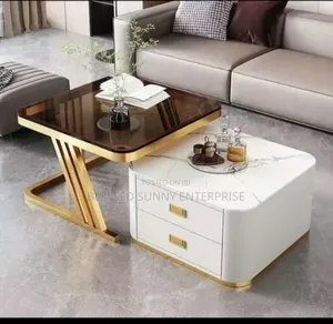 Real Marble and Glass Twins Table With Double Drawer