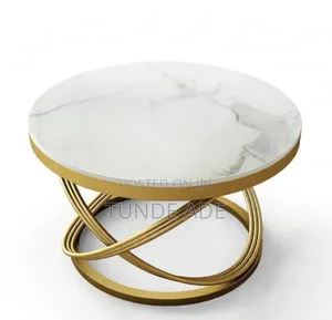Luxury Round Marble White Table With Twisted Metal Base