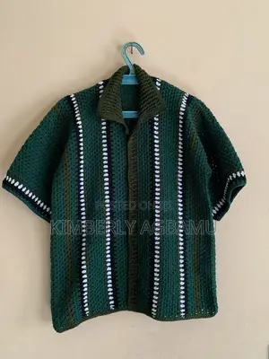 Handmade Green Striped Crochet Shirt | Unisex Crochet Top