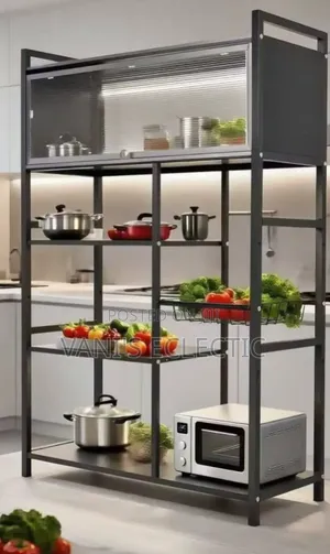 Heavy-Duty Multi Tier Kitchen Storage Rack With Cabinet and Wheels