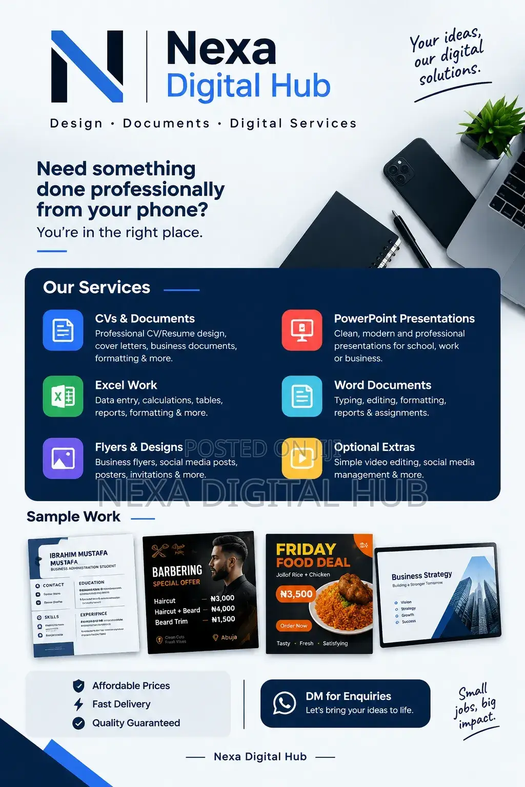 CVs & Documents, Flyers & Designs, Excel & PowerPoint