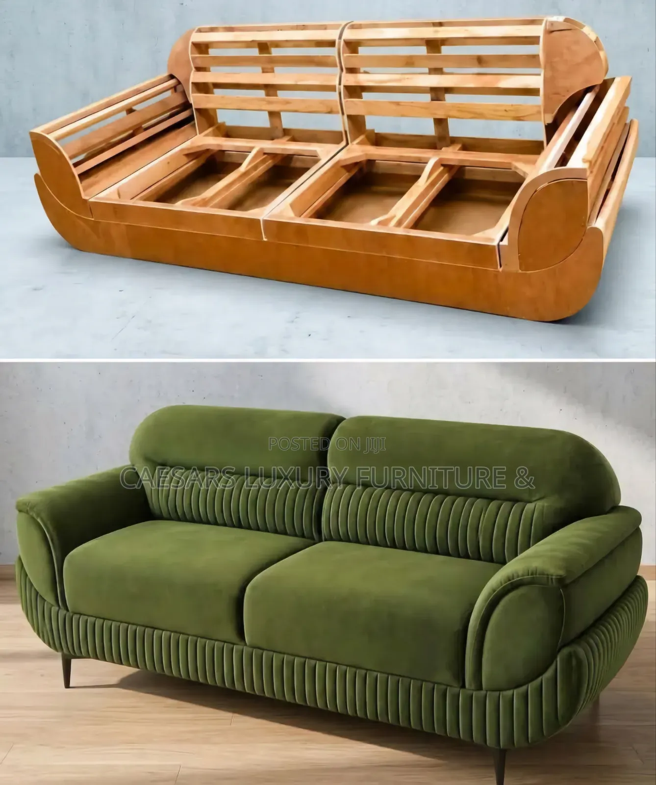 Modern Green Velvet 2-Seater Sofa / Couch