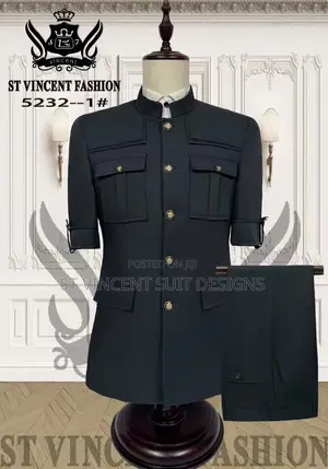 Classic and Luxury Black Short Sleeve Safari Suit