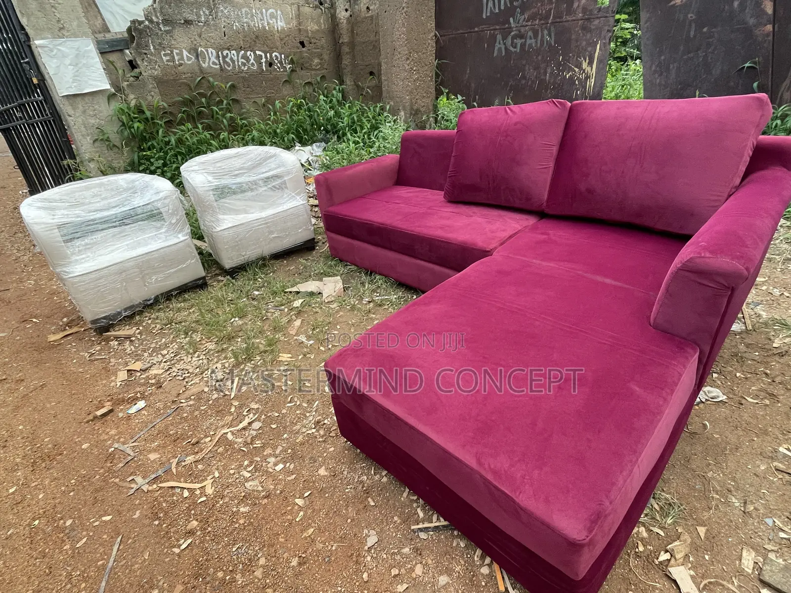 Custom-Made L-Shaped Sofa + 2 Accent Chairs