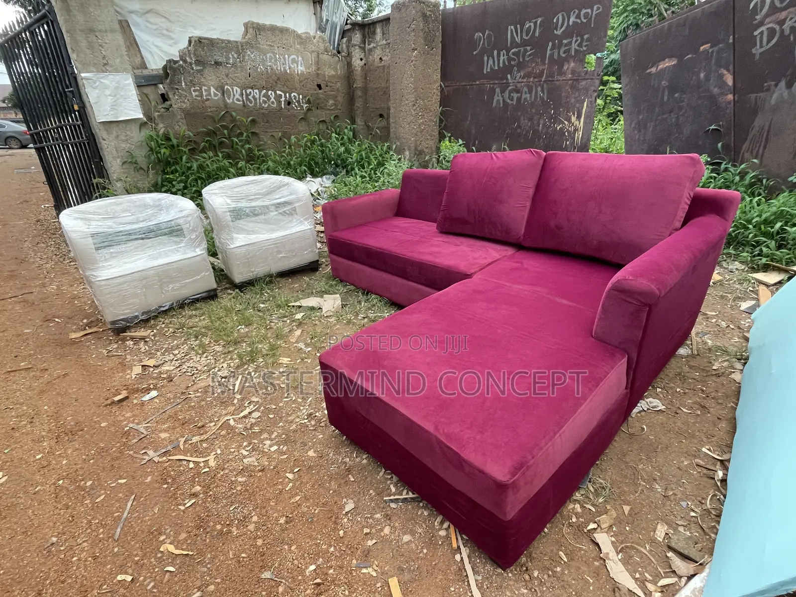 Custom-Made L-Shaped Sofa + 2 Accent Chairs
