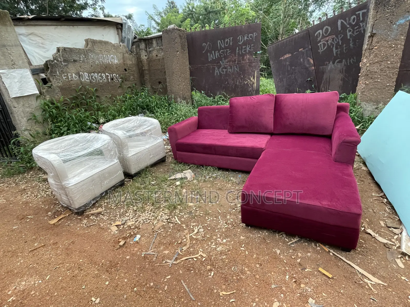 Custom-Made L-Shaped Sofa + 2 Accent Chairs