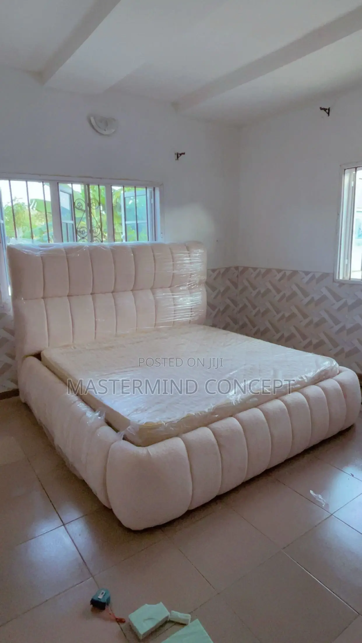 Modern Cream Bouclé Channel-Tufted Cloud Bed Frame