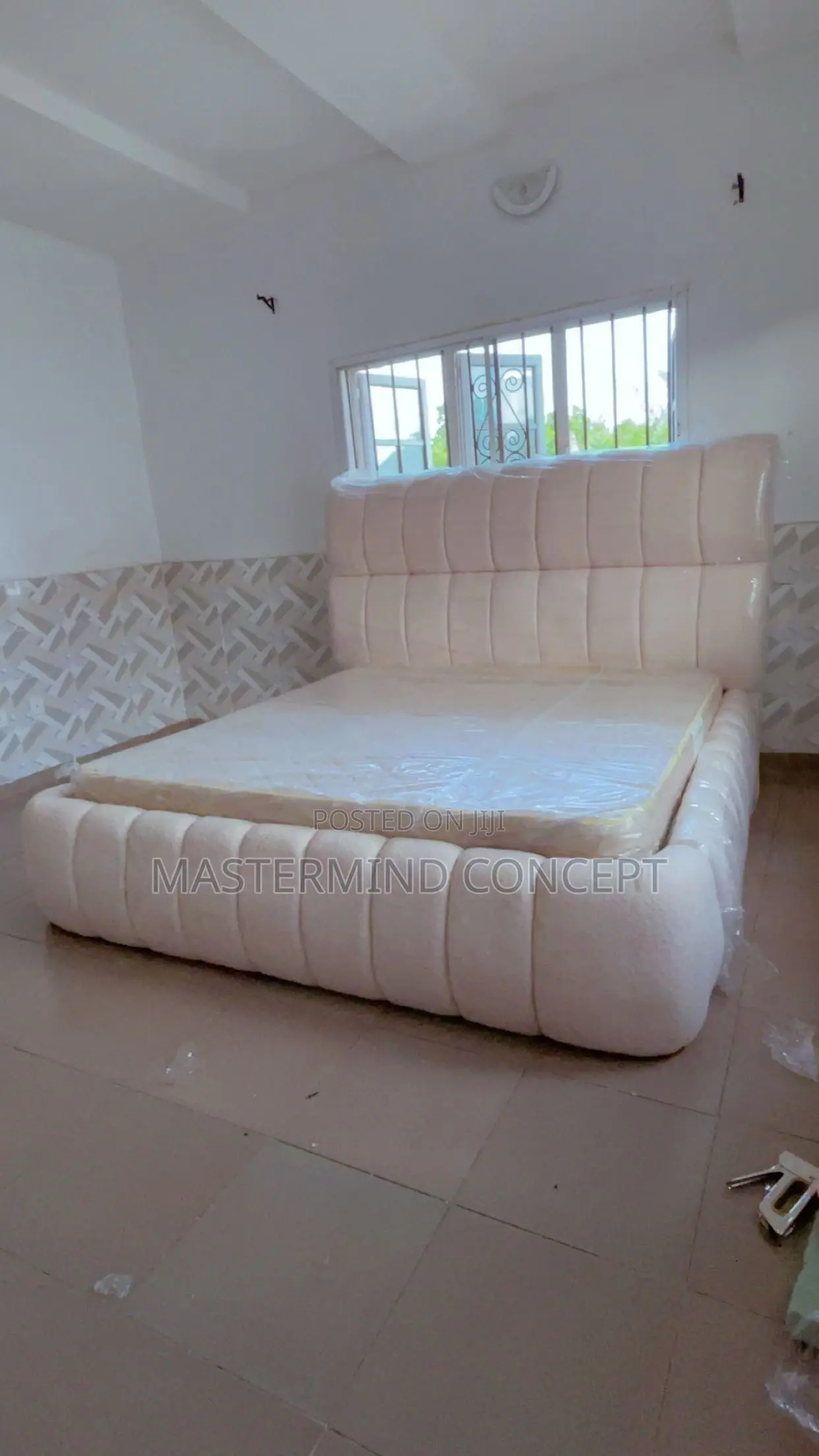Modern Cream Bouclé Channel-Tufted Cloud Bed Frame