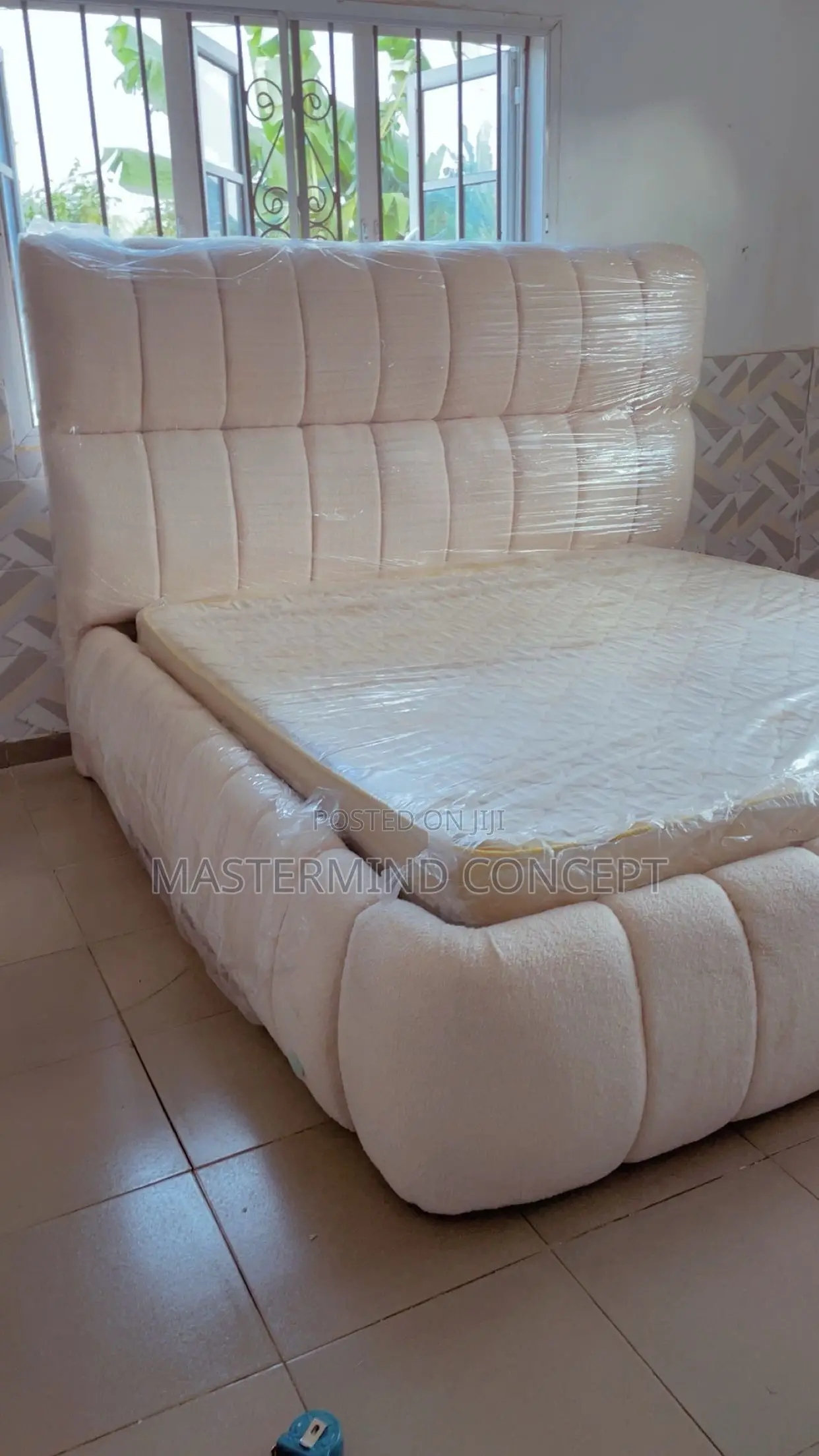 Modern Cream Bouclé Channel-Tufted Cloud Bed Frame