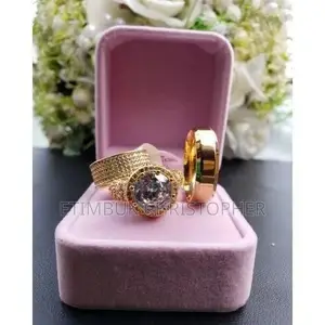 Gold-Plated Oval Cut Diamond Engagement & Wedding Ring Set