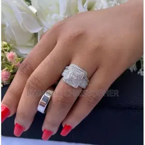 Exquisite Silver Diamond Cluster Engagement & Wedding Ring Set