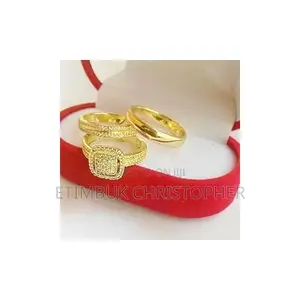 Elegant Gold-Plated Square Cluster Engagement & Wedding Ring Set