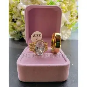 Luxury Gold-Plated Round Halo Engagement & Wedding Ring Set