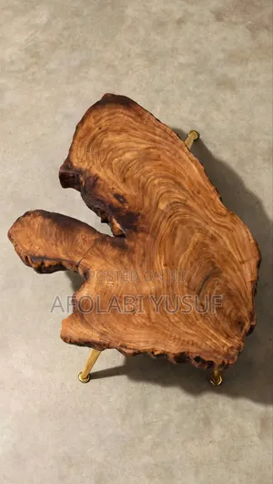 Premium Live Edge Root Slab Coffee Table - Natural Wood With Gold Legs