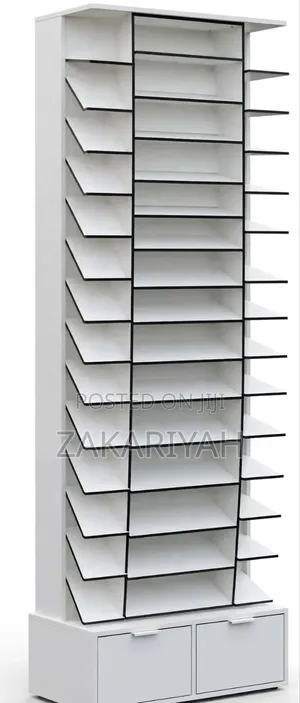 Big Luxury Shoe Rack Display - 20 Steps With 2 Drawers - White