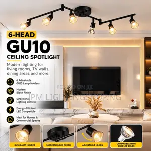 6-Head GU10 Living Room Ceiling Spotlight | Modern Black Ceiling Light