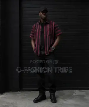 Red & Black Vintage Striped Shirt - Short Sleeve