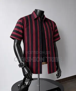 Red & Black Vintage Striped Shirt - Short Sleeve