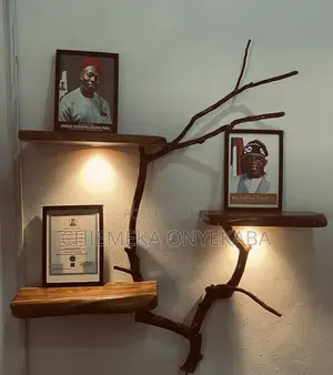 Handcrafted Live-Edge Floating Wood Wall Shelf With LED Lights
