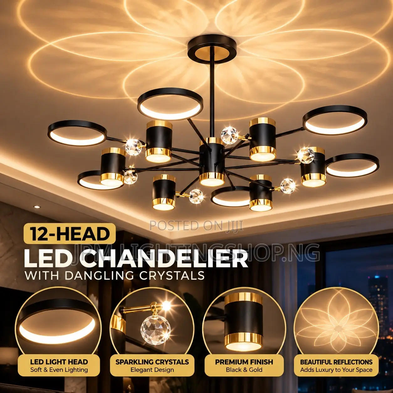 By 12 Head LED Chandalier With Dangling Shining Crystals