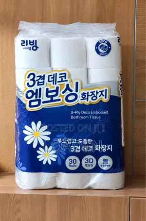 Korean Living 3-Ply Embossed Unscented/Ink-Free Toilet Tissue–30 Rolls