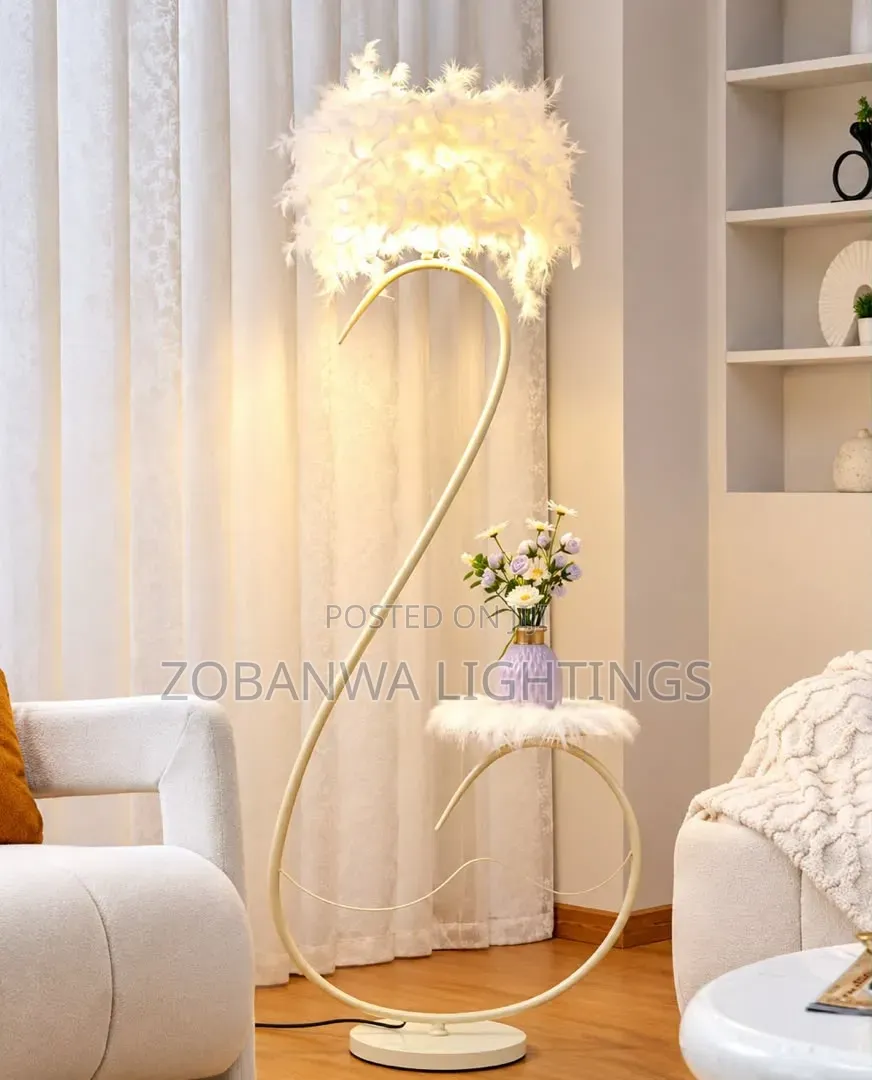 Feather Floor Lamp Corner Design by Sofa