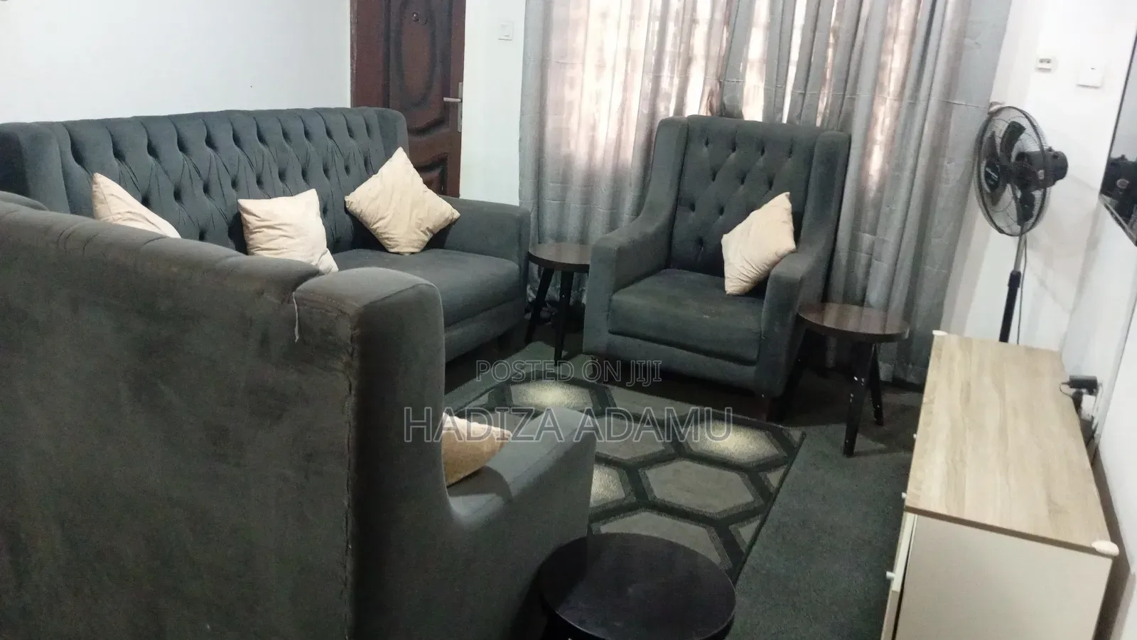 Grey 3-Seater Sofa Set + 3 Stools + Pillows - Neat