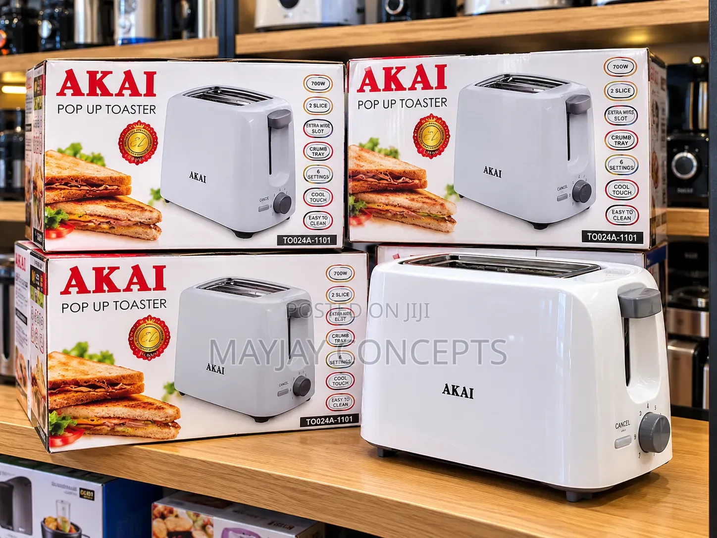 AKAI 2-Slice 700W Pop Up Toaster With 6 Settings