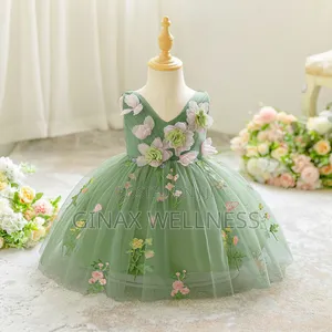 Girls 3D Floral Princess Party Dress With Embroidered Flowers (6-12m)